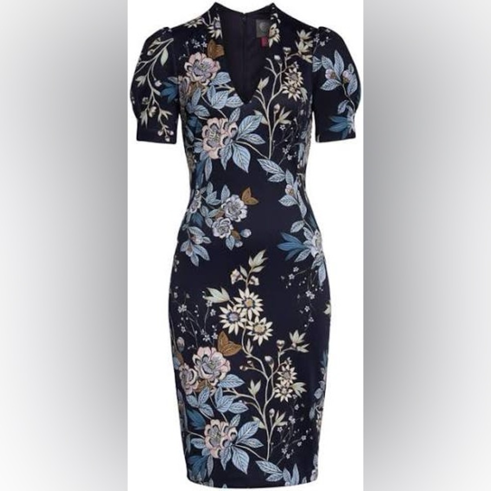 Vince Camuto Floral Printed Scuba Knit Sheath Dress Size 4 - Picture 3 of 12